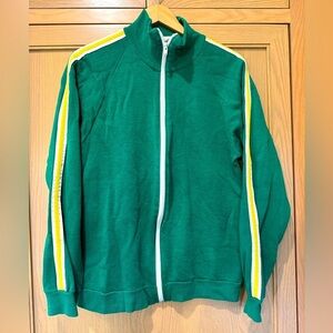Vintage Warm Up Green Track Jacket with Yellow and White Stripes Retro Zip / Lg